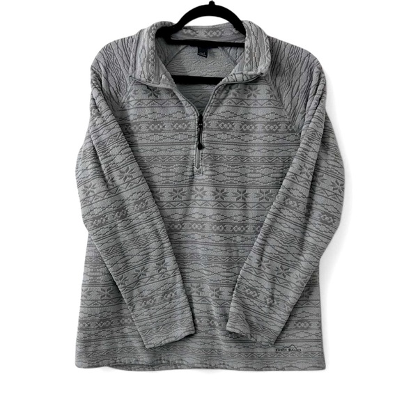 Eddie Bauer Gray Patterned Fleece Quarter Zip Sweater - Picture 1 of 4